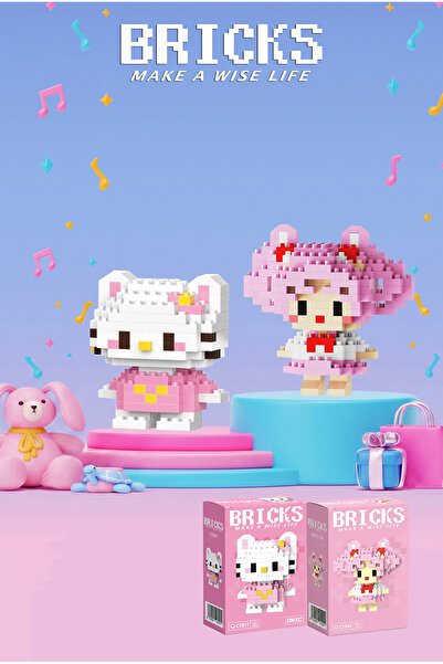 Bricks make a wise life Hello Kitty ve Chibiusa 3D Yapboz - İkili Set - Mikro...