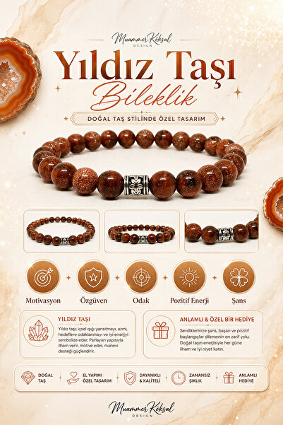 Muammer Köksal Design Yıldız Taşı Bileklik Goldstone 8 mm Doğal Taş Bileklik ...