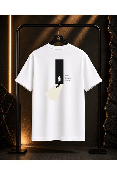 GOB Collection Unisex Late Night Man Printed 100% Cotton Oversize Crew Neck Short Sleeve T-Shirt White