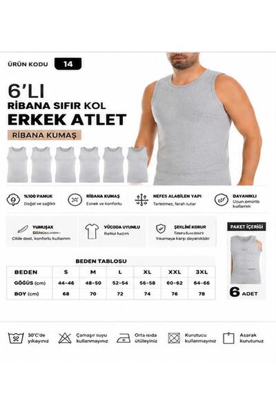 Yıldız Çamaşır Men's Ribbed Zero Sleeve Crew Neck 100% Cotton Undershirt (10-...