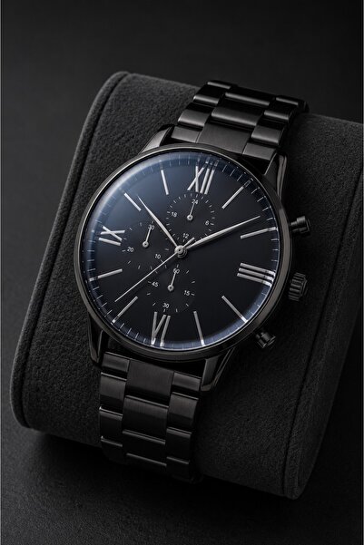 Leerybee Men's Wristwatch Black Metal Strap Navy Blue Dial Roman Numeral Chro...