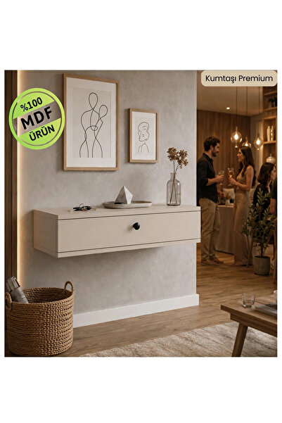 ENG AHŞAP Duvara Monte Dresuar 80x25x20 cm | Kumtaşı MDF | Kapaklı Asma Konso...