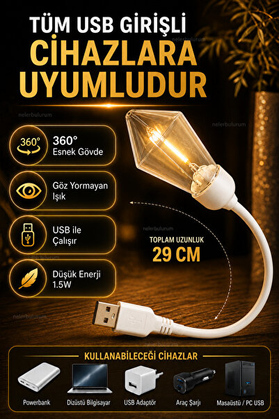 nelerbulurum Tüm Usb Girişli Cihazlara Uyumlu 360° Esnek USB LED Kitap Okuma ...
