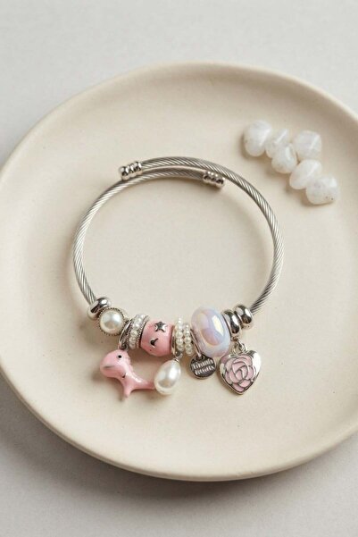 Inure Jewelry Pink Dino Charm Bracelet