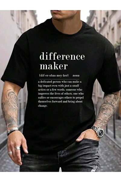 9TAY تي شيرت رجالي أسود للعطلات من القطن 100%، بتصميم 'Difference Maker Defin...