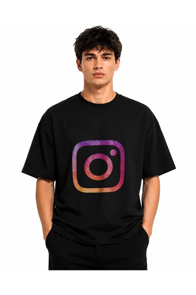 Inscriptie Tricou Unisex Bumbac Premium Casual " Instagram icon "