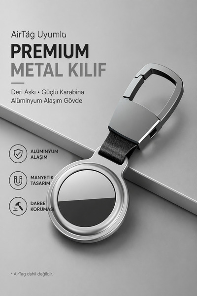 CONOCER AirTag Uyumlu Premium Metal Kılıf Deri Askılı Alüminyum Alaşımlı Güçl...