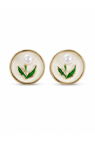 serelya Brass White Enameled Tulip Figured Artistic Portrait Model Gold Color...
