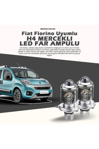 STS Oto Aksesuar H4 Mercek Led Xenon- Fiat Fiorino Uzun-kısa Tek Renk Beyaz
