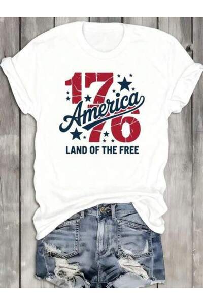 45 BPM قطعة واحدة من تي شيرت أمريكا فريدم، قميص أبيض دائري، تي شيرت نسائي بتص...