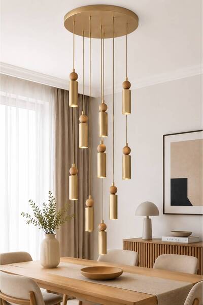 VENON Alkan 10.Lu Antique Wooden Spotlight Chandelier | |   195 cm Ceiling Mo...