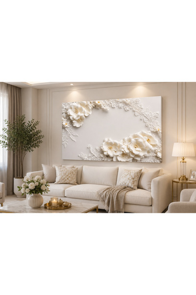 EvimeTablo Beyaz Çiçek Kanvas Tablo – Zarif Floral Duvar Tablosu – Modern Yat...