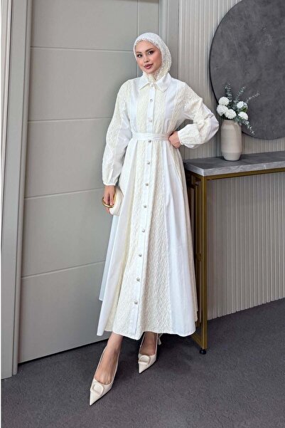 Şule Giyim Romantic Lace Detailed Dress White