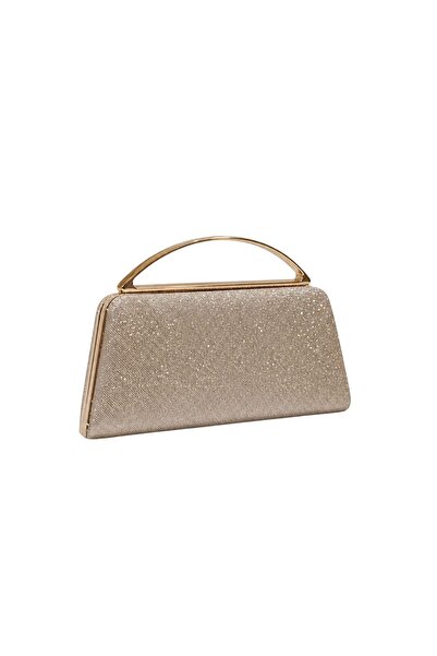 Sose Moda Elegant Evening Dress Bag with Shimmering Metal Handle - Gold Glitter
