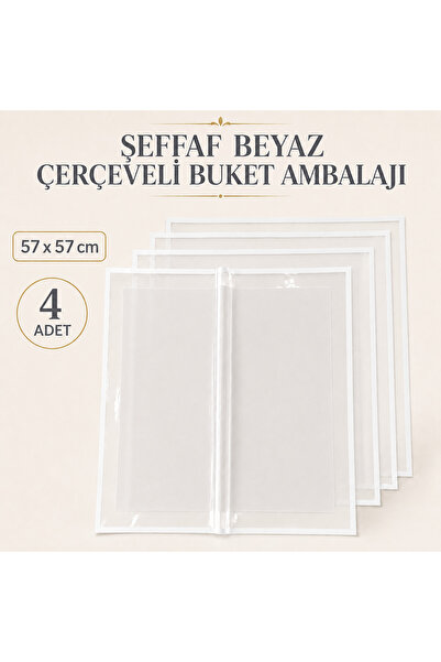 ÇINARASYADAHOME Şeffaf Kenarlı Beyaz Çerçeveli Buket Ambalaj Kağıdı 57x57 cm ...