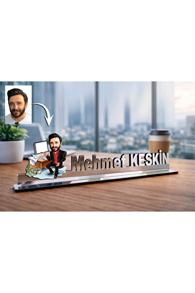 MK Sanart Fotoğraftan Kişiye Özel Bankacı Karikatürlü Masaüstü İsimlik Doğum ...