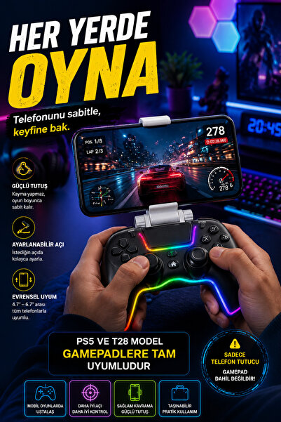 Zineets T28 Gamepad Telefon Tutucu Stand | PS5 Uyumlu Mobil Oyun Aparatı, Con...