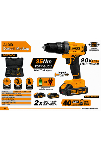 Genel Markalar M&İ LİFE DMAX DMX3000 Şarjlı Darbeli Matkap