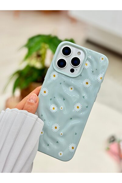 Go Aksesuar Iphone 14 Promax Uyumlu Baskı 3D Kabartma Papatya Tasarımlı Esnek...