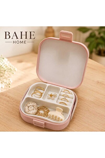 bahe home صندوق مجوهرات صغير مع مرآة، منظم مكياج محمول، حقيبة سفر، منظم مجوهرات