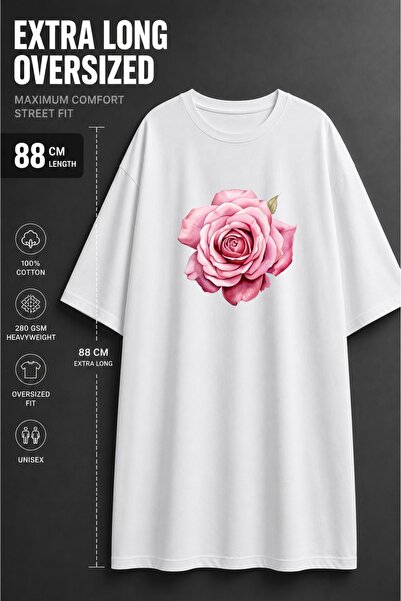 classy moda Γυναικείο μπλουζάκι με στάμπα σε ροζ τριαντάφυλλο, εξαιρετικά μακ...