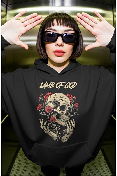 SEVBANO Hanorac premium supradimensionat unisex cu imprimeu frontal Lamb Of G...