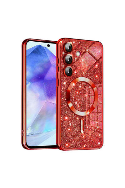Techsuit Husă pentru Samsung Galaxy A55 5G, Lux Glitter MagSafe, argintiu - roșu
