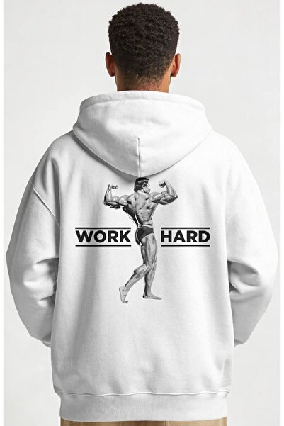 SEVBANO هودي قطني ممشط كبير الحجم للجنسين مطبوع عليه Work Hard Arnold Fitness...