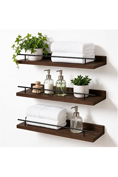 Arabest 3-Piece Wood Floating Shelves,Rustic Wall Mounted Storage with Guardr...