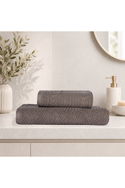 ALTINBAŞAK TEKSTİL Lavenza 100% Cotton Jacquard 2-Piece Bathroom Set Dark Bei...