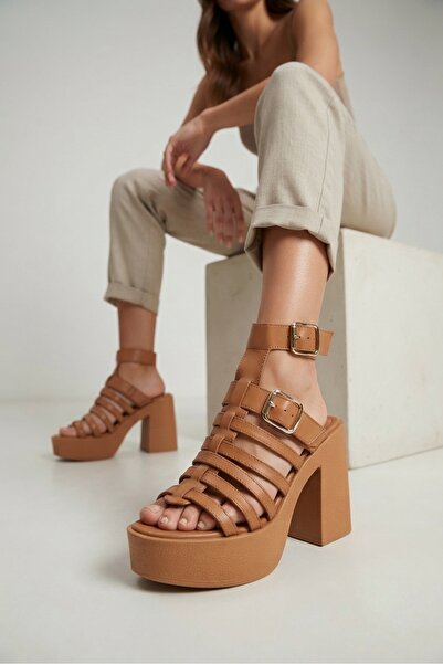 Rüya Shoes صندل نسائي بكعب عالٍ من الجلد الطبيعي - 11 سم
