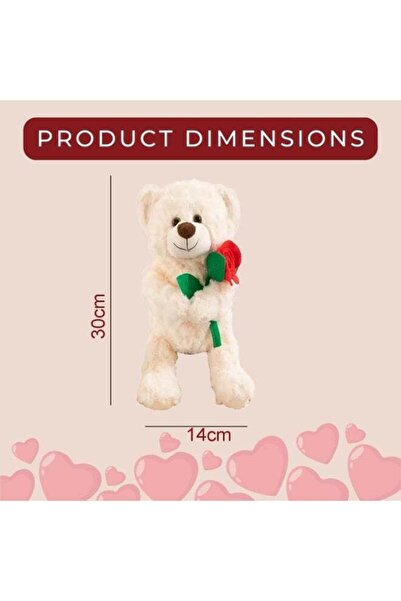 Home Smart Teddy Bear Holding Artificial Rose 30 cm Ideal Gift for Valentine, Anniversary, Birthday.
