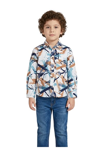 Babyqlo Boys Blue Brown Abstract Printed Shirt