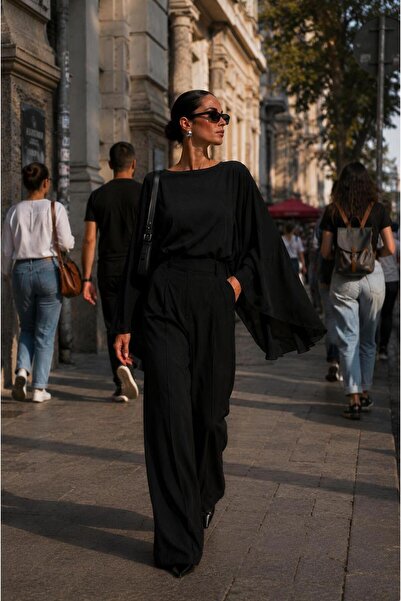 Hira Clothing بلوزة أنيقة بياقة قاربية من الفيسكون السائل عالي الجودة، متوافق...