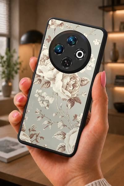 Spark 30C Uyumlu Çiçek Tasarımlı Glossy Mat Siyah Silikon Telefon Kılıfı