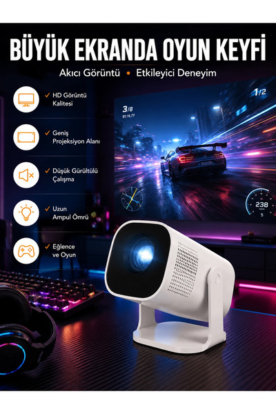 Epilons Şarjlı Projeksiyon Oyun Sinema Projektörü 4k Hd Görüntü Kaliteli Yeni Nesil