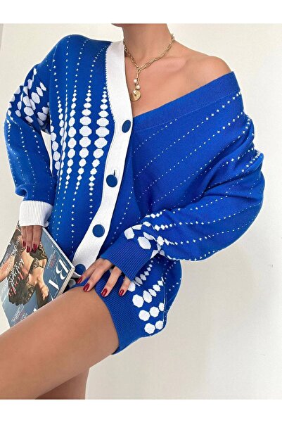 Generic Brand Cardigan Albastru cu buline