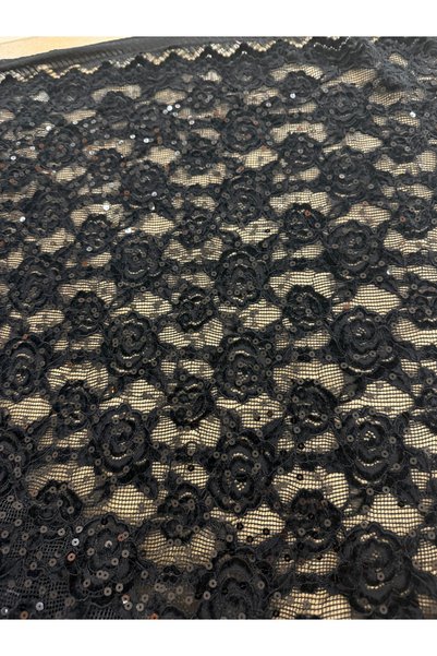 METERİAL Țesătură din dantelă cu paiete și motiv trandafir negru |   Țesătură pentru rochii de seară și design elegant