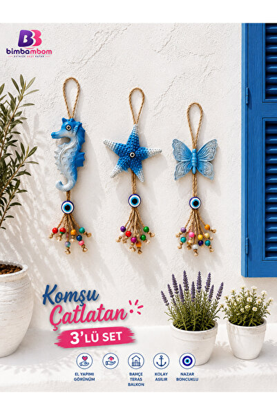 bimbambom Komşu Çatlatan marin 3'Lü Set,Deniz Atı, Yıldız, Kelebek Nazar Bonc...