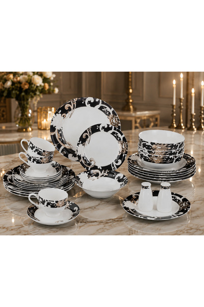 Dania 🍽️   Dinnerware Set Porcelain Danaa 38 Pieces - Luxurious Black Design...