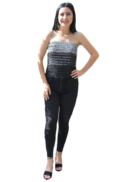 OEM Bluza de ocazie, nuanta de negru-gri, cu paiete deosebite aplicate