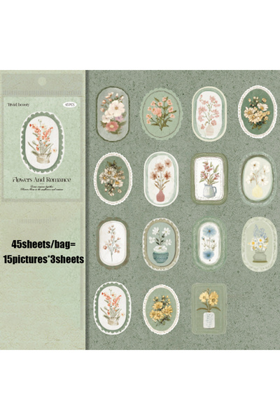 Choice3 S30138-2 Mr. Paper 45 قطعة مجموعة ملصقات زهور هادئة - مجموعة بتصميم ز...