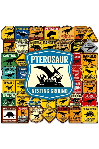 Choice 50pcs x2 50/100 Pcs Retro Dinosaur Warning Fun Stickers, Removable Wat...