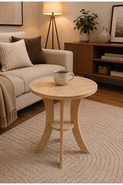 menalART Ağaç Tasarım Fiskos Meşe Yan Sehpa 50 cm Çap - MDF ayak 60 cm Yüksek...