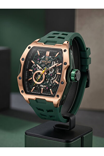 Reward VIP Erkek Kol Saati 50 mm Otomatik Yeşil Silikon Kordon Bronz Ton Kasa