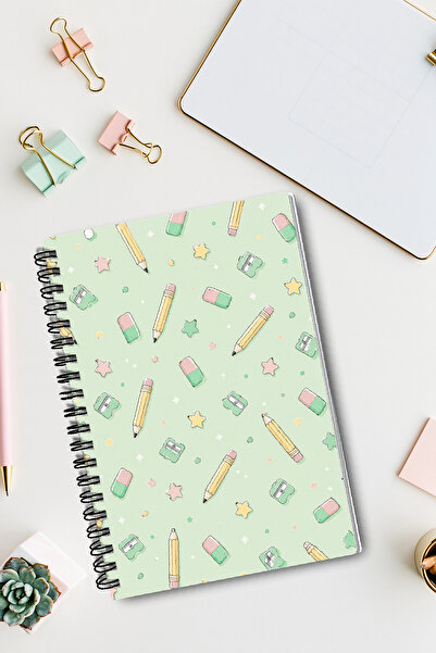 giftkonsept Cute Pen, Eraser, and Star Patterned A5 50 Sheets 100 Pages Spira...