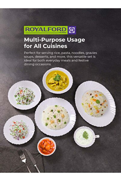 ROYALFORD Opalware Dining Collection RF12658 Exquisite Floral Design 40-Piece Dinner Set Mixing Bowl Plates Oval Dinner Plates Pearl White