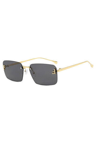 Tessero Ochelari de soare unisex rimless, lentile negre dreptunghiulare, elem...