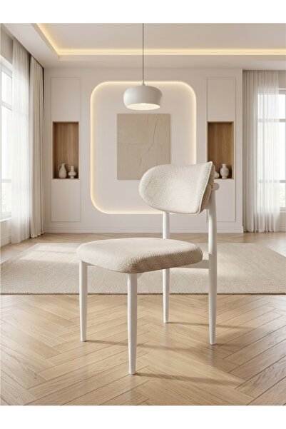 Concept Ayz Home Bella Serisi 4 Adet Krem Kumaş Sandalye Seti (Modern Sandaly...