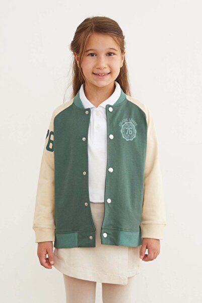 Fulla Moda Printed Stand Collar Girl's College Jacket